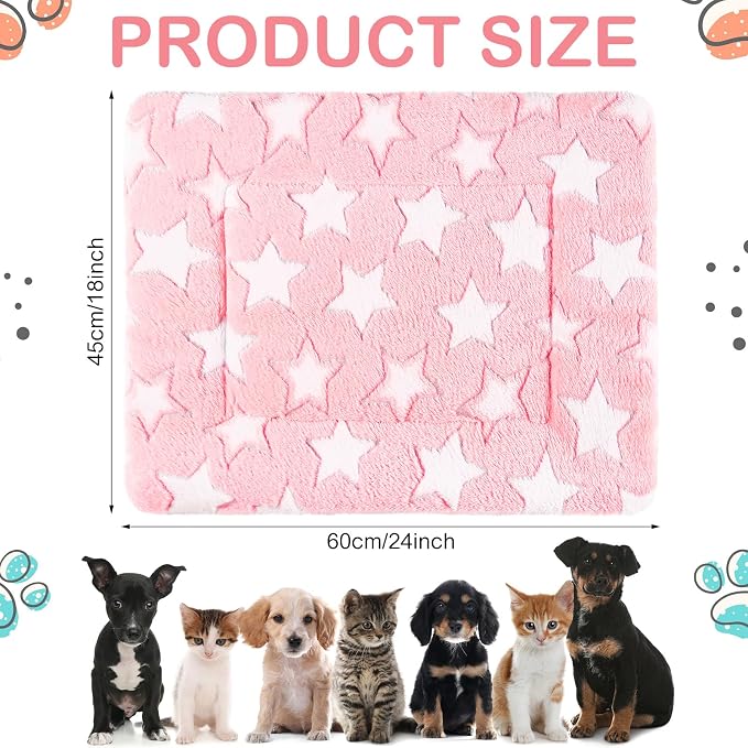 Haull 4 Pcs Waterproof Guinea Pig Bedding Soft Dog Cat Bed Crate Mat Small Animal Plush Cage Liners Rabbit Bunny Kennel Pad Reversible Cozy Pee Thickened Hamster Pad(Cute Star,18 x 24 Inch)