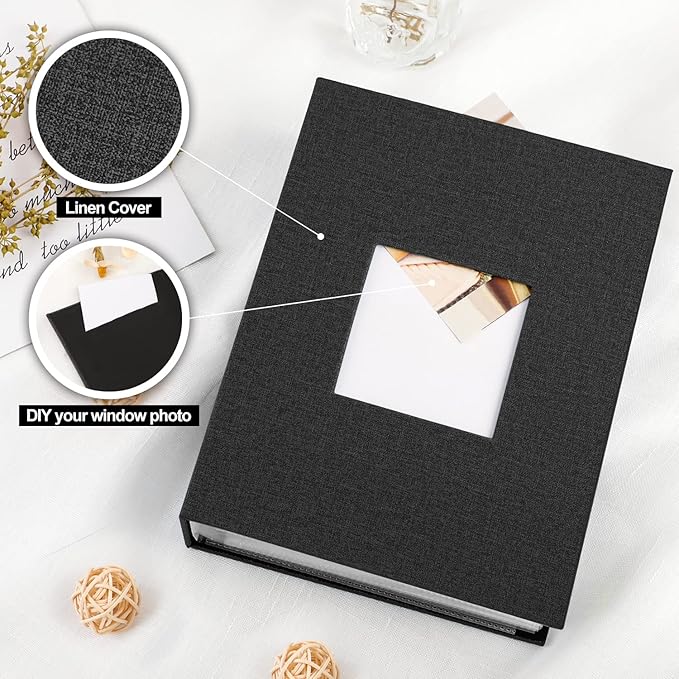 Ywlake Photo Album 4x6 200 Pockets 2 Packs, Linen Photo Albums Holds 200 Horizontal Pictures Only Black