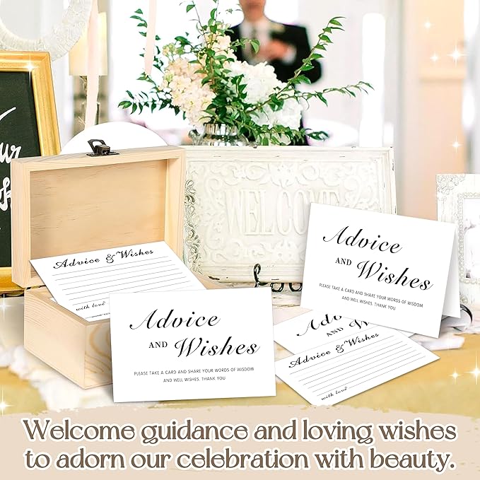 Advice And Wishes For The Mr And Mrs, 51 Pcs Wedding Advice Cards Box for Bridal Shower Decorations, Bridal Shower Games Advice And Wishes Cards Wedding Games For Reception (White Advice)