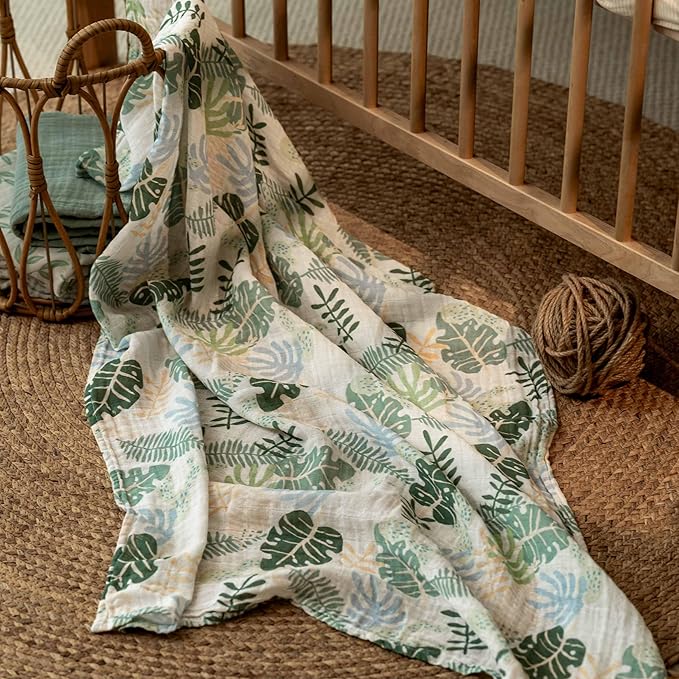 Muslin Swaddle Blankets for Newborn, 4 Pack Organic Cotton Baby Blankets Neutral, Large 31.5 x 43.3 Breathable Soft Receiving Blanket, Essentials Swaddle Wrap Burping Clothes, Sage Green