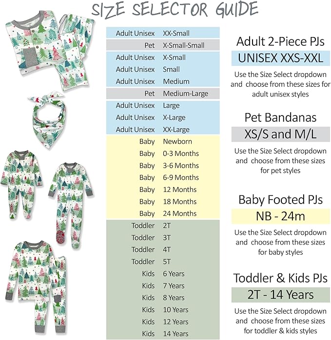 JAMIE Matching Family Jammies Holiday Pajamas 100% Organic Cotton PJs Adults, Kids, Toddlers, Baby, Pets