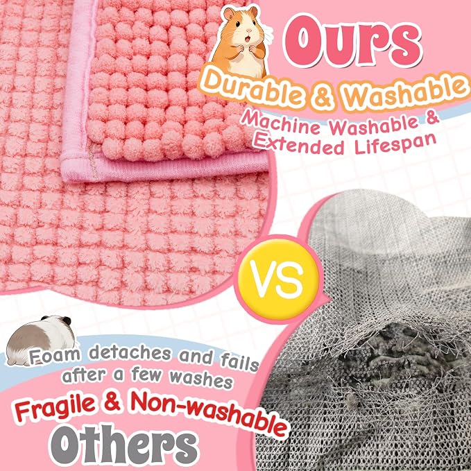 Guinea Pig Cage Liner, 4 PCS Washable Guinea Pig Bedding Fleece Mat | Reusable Pee Pads Mat for Small Animals, Reusable Bunny Rabbit Cage Liner Hamster Chinchilla Cage Accessories 16x12 Inch