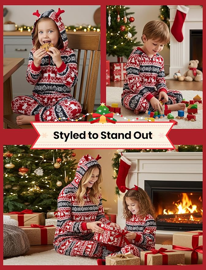 PATPAT Matching Family Christmas Onesie Pajamas – Holiday Hooded Jumpsuit Sleepwear PJs Couples Xmas Loungewear with Socks