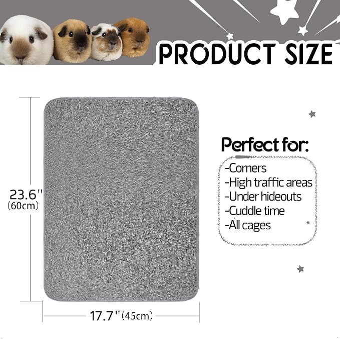 Guinea Pig Bedding, Cage Liners, Washable, Reusable & Leakproof | Premium Fleece Material, Instant Absorbent, Anti-Slip Bottom, Ideal Pee Pads for Small Animals.