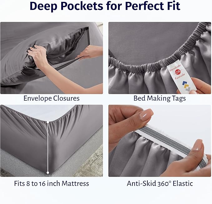 California Design Den California King Sheets Set - Certified 100% Egyptian Cotton, Lightweight Percale Cooling Sheet Set with Deep Pockets, Crisp & Durable Luxury Bedding Set - Grey