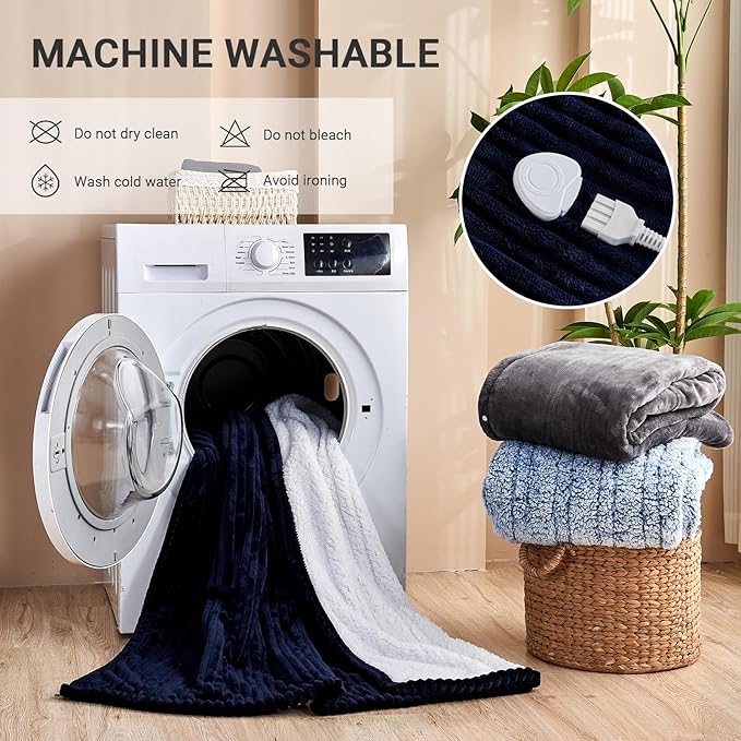Heated Blanket Electric Queen, Soft Flannel Heating Blanket with 8 Hours Auto Off 10 Fast Heating Levels Machine Washable Sherpa Heated Blanket with Overheating Protection