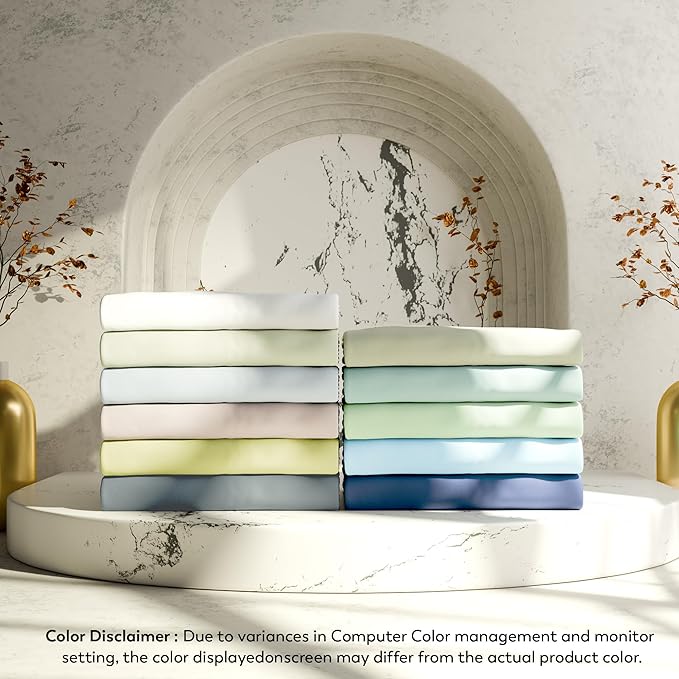 SUPREME ELEGANCE Queen Sheet Set – Natural 100% Long Staple Cotton Percale Sheets Queen Size Bed Set, Deep Pocket Snug Fit, Oeko-tex Made in Green Sustainable Hotel Quality Bedding, Soft Silver