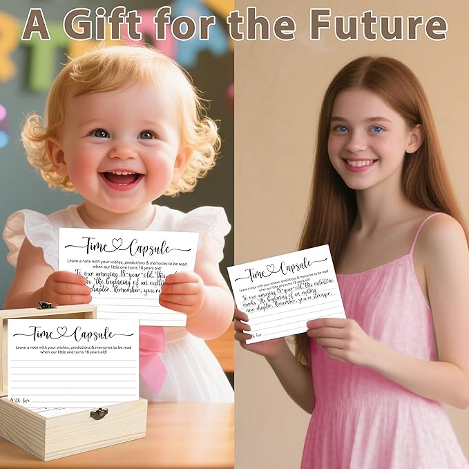 Time Capsule Box 1st Birthday, Baby Time Capsule Box for First Birthday Party Games, 50Pcs Advice and Wishes Cards Gift Keepsake Box for Baby Shower Decorations Games