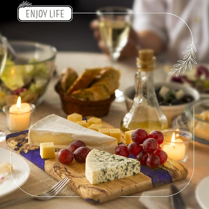 Handmade Olive Wood Resin Cutting Board, Charcuterie Boards for Housewarming Gifts, Resin Cheese Board, Decorative Cutting Board for Kitchen, Luxury Olive Wood Charcuterie Board