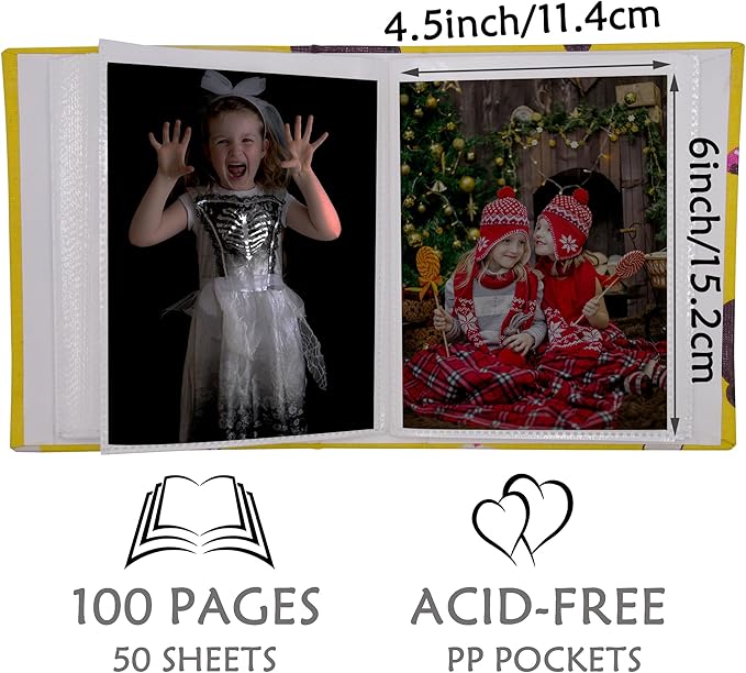 Small Photo Album for Kids, 100 Pockets 4x6 Bookshelf Baby Picture Album, Slip-in Linen Cover Photo Book for Family(Bear)
