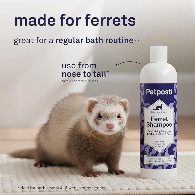 Petpost | Ferret Shampoo. Deodorizing & Moisturizing Formula for Ferrets and Small Animals. Supports Healthy Skin & Coat. 8 oz