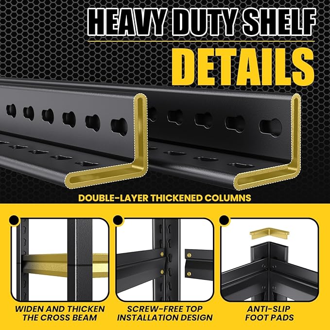 5-Tier Garage Shelving Heavy Duty, 3000LBS Garage Shelves, Adjustable Metal Shelving Unit, Garage Storage Shelves, Utility Storage Rack Shelf, Shelves for Garage Storage, 72" H×45.7" W×20" D