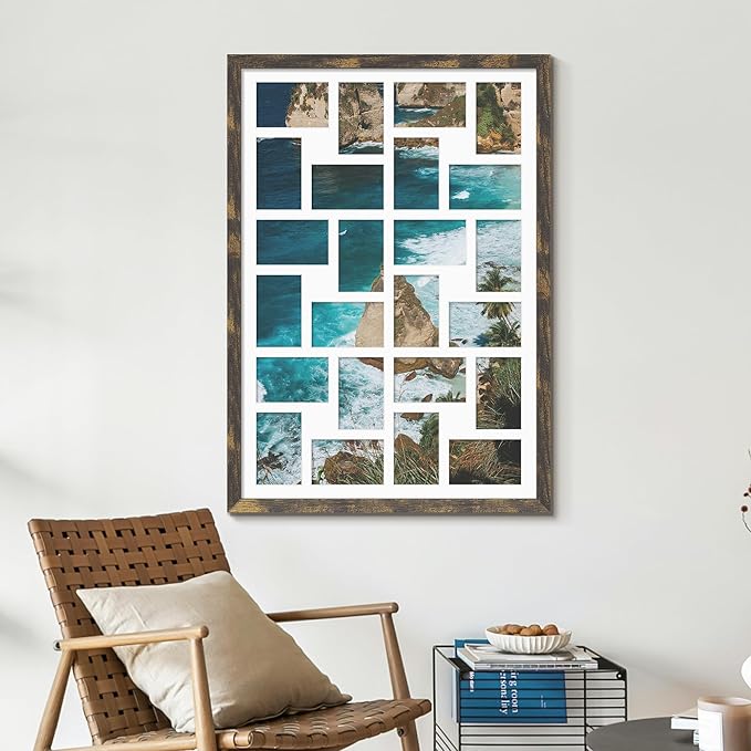 22x32 Collage Picture Frame 4x6 Picture Frames Collage Wall Decor Displays twenty four 4x6 inch Photos Available Horizontal Wall Mounting Display and Vertical Brown