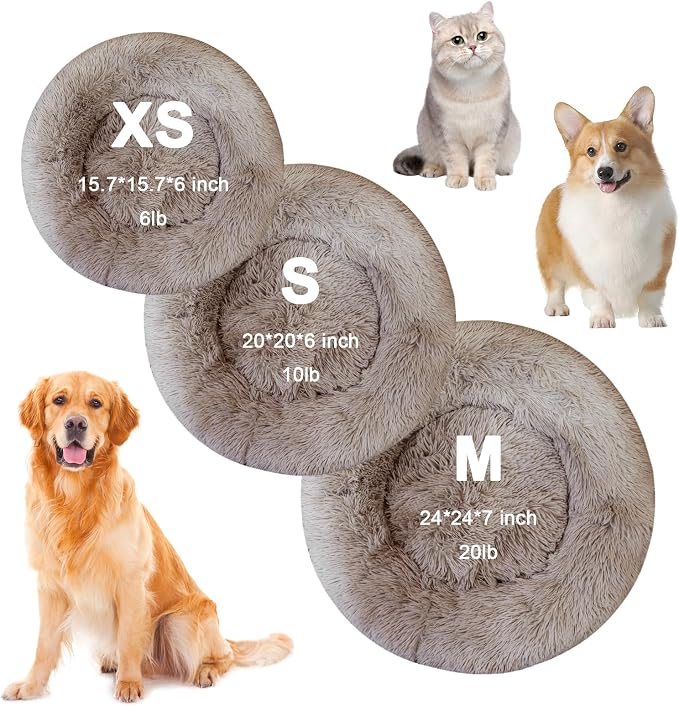 Dog Bed for Small Medium Large Dogs Cats, 20 inch Calming Washable-Round Cozy Soft Pet Bed for Puppy and Kitten with Slip-Resistant Bottom
