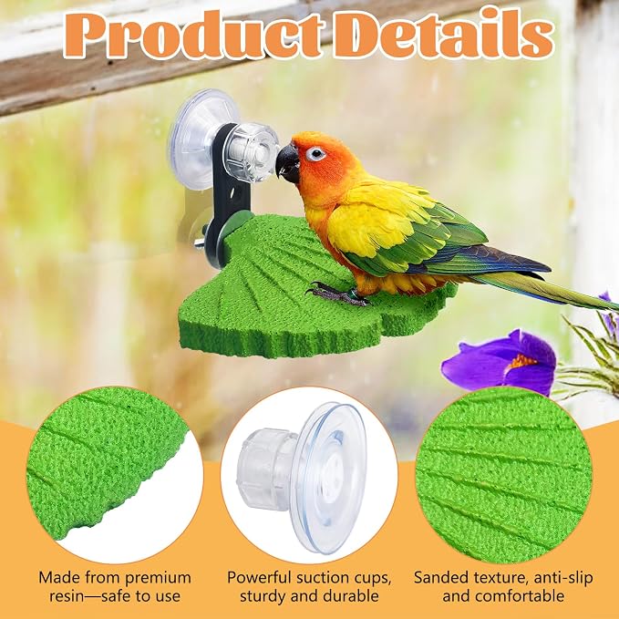 3PCS Bird Perch Bird Beak Grinding Stone with Suction Cups for Small Birds Foot Claws Trimmer Bird Stand Platform Parakeet Cage Perch Parrot Cage Accessories for Indoor Window Viewing (Green)