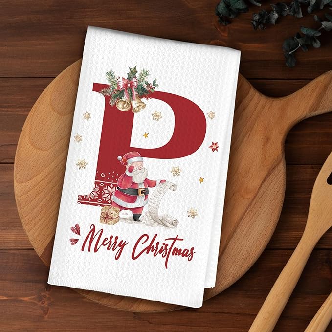 Christmas Initial Letter P Kitchen Towels Personalized Gifts Dish Towels Hand Towels for Kitchen Decorations, Christmas Birthday Gifts for Women, 24x16 Inch