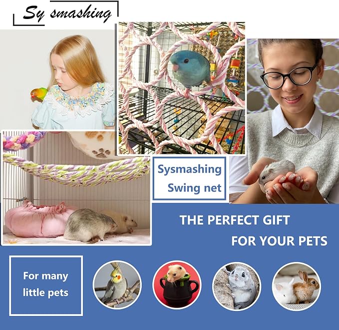 2 Pack Swing Hanging Toys,Bird Climbing Rope Net Ladders Small Medium Pet Activity Toy Suitable for Parakeet,Cockatiel,Cockatoo,Hamster,Rat,Ferret(Random Color)