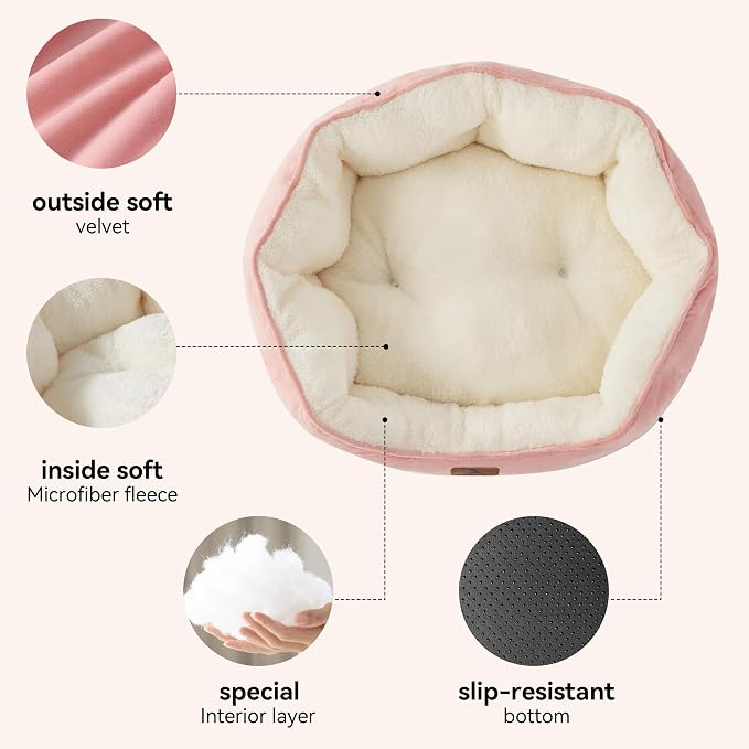 Asvin Small Dog Bed for Small Dogs, Cat Beds for Indoor Cats, Pet Bed for Puppy and Kitty, Extra Soft & Machine Washable with Anti-Slip & Water-Resistant Oxford Bottom, Pink, 20 inches