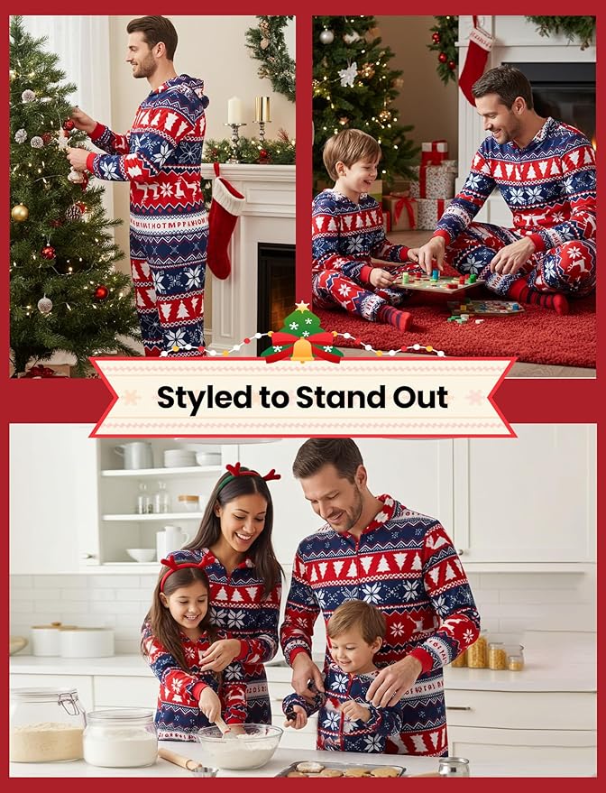 PATPAT Matching Family Christmas Onesie Pajamas – Holiday Hooded Jumpsuit Sleepwear PJs Couples Xmas Loungewear with Socks