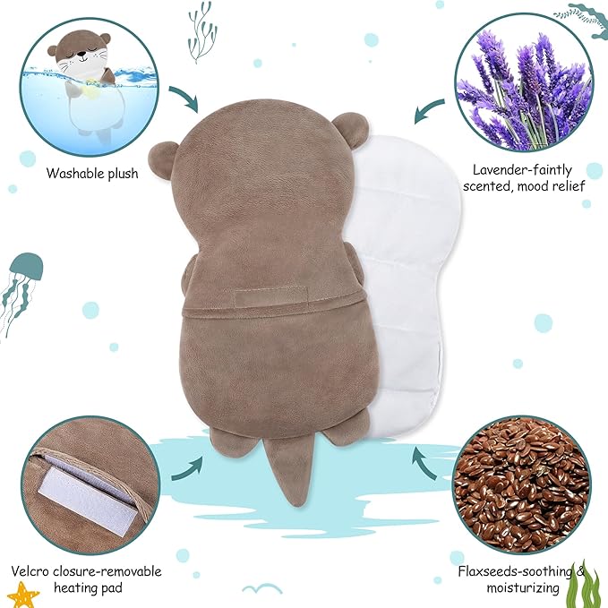 Microwave Heating Pad for Period Cramps,Otter Microwavable Heating Pad for Shoulder Neck Back Knee Pain Relief with Lavender Scented,Otter Plush Toys Heat Pack for Women Mother's Day Kids Birthday