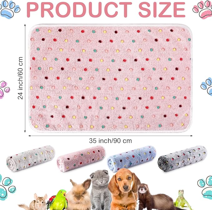 Reginary 4 Pcs Guinea Pig Fleece Blankets, Colorful Dot, 35 x 24 Inch | Waterproof Washable Cage Liners, Absorbent Double Layer Bedding for Guinea Pigs, Reusable Pads for Hamsters Rabbits
