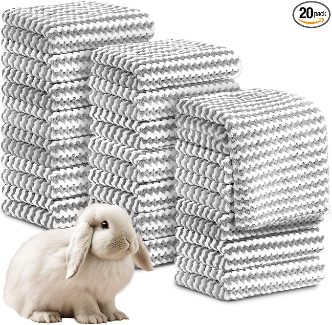 Moukeren 20pcs Guinea Pig Blankets, 14 x 30 Inch, Waffle Style, Light Gray | Washable Reusable Bedding Pads for Small Animals, Soft Absorbent Mats for Guinea Pig, Rabbit, Hamster, Hedgehog & Chinchilla