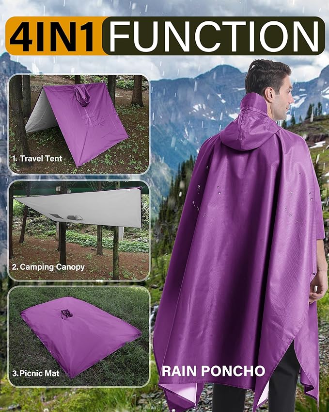 iCreek Hooded Rain Poncho Packable Unisex Raincoat Jacket with Pocket Waterproof Lightweight for Hiking, Camping, Outdoor