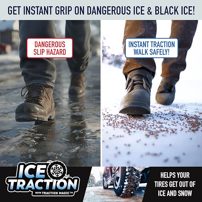 Ice Traction™ – Instant Traction Granules for Snow & Black Ice | Pet & Child Safe | Non-Corrosive, Chloride-Free | Safe on Concrete, Decks & Metal | 3 lb 12oz Bucket
