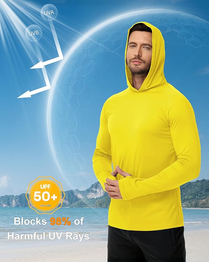 Boladeci Men's UPF 50+ Sun Protection Lightweight Hoodie Shirts Long Sleeve Fishing Shirt SPF UV Hiking Swim