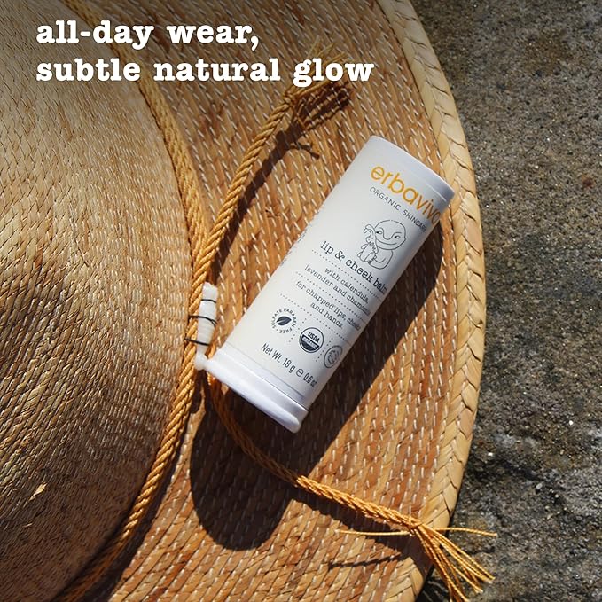 Erbaviva Organic Lip & Cheek Balm – Moisturizing Stick for Baby & Adults | USDA Organic, Shea Butter & Calendula for Dry, Chapped Skin | Lip, Cheek & Hand Protection (Pack of 2)