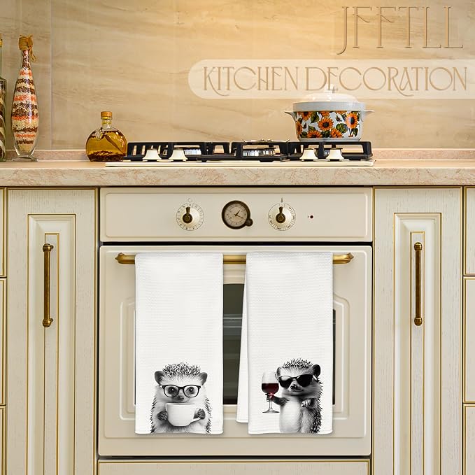 Funny Hedgehog Kitchen Towels Set of 2, Funny Kitchen Decor, Coffee Station Wine Bar Decor, Hedgehog Owner Gift Hand Towel, Dining Room Decorative Tea Towel Dish Towels 16x24 Inch