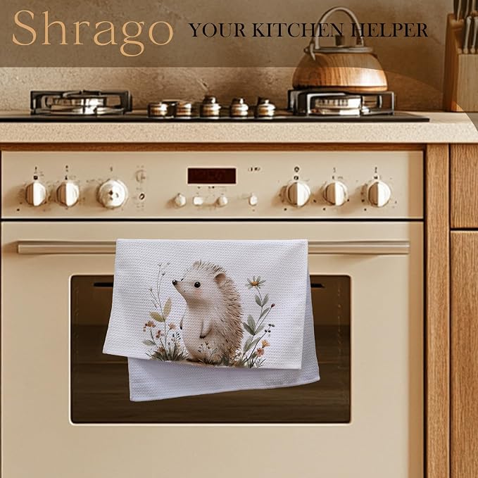 Hedgehog Gifts Kitchen Towels, Hedgehog Gifts for Women Dish Tea Towels for Kitchen, Cute Wild Animal Floral Botanical Decorative Hand Towel for Kids Bathroom Decor, 16x24 Inch