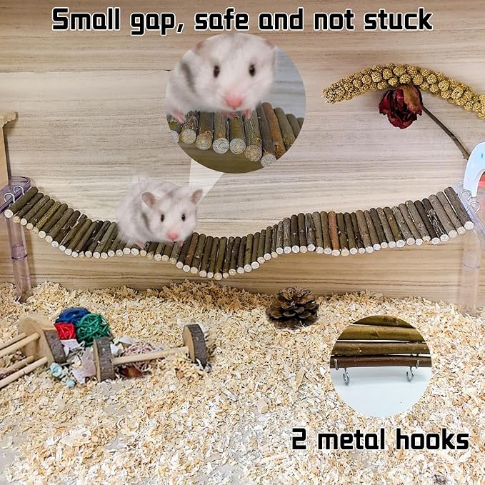 Rat Bendy Long Suspension Bridges 19.7 x 2.7 Inch Hamster Climbing Ladder Flexible Wooden Bridge for Dwarf Hamster Sugar Glider Rodents Mouse