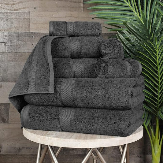 BLUENILEMILLS Madison Egyptian Cotton Towels, Towel Set for Bathroom, Shower, Hotel, Plush, 900 GSM, Highly Absorbent and Ultra-Soft Towels, Bath Essentials, 8 Piece Assorted Towel Set, Charcoal