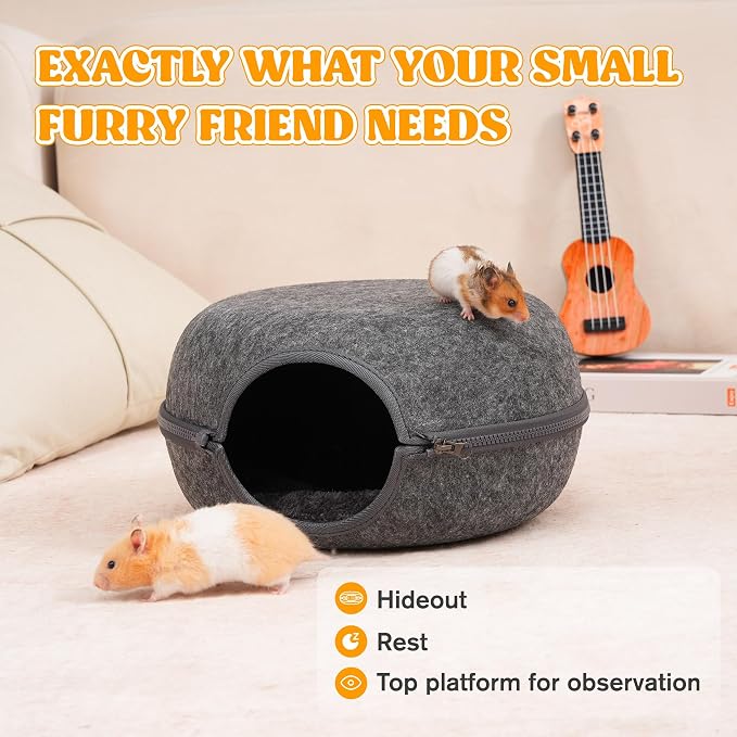 Guinea Pig Hideout, Double Function Guinea Pig Bed with Soft Cushions, Small Animal Cage Accessories for Guinea Pigs, Hamsters, Hedgehogs, and Ferrets (Dark Grey & Light Grey)