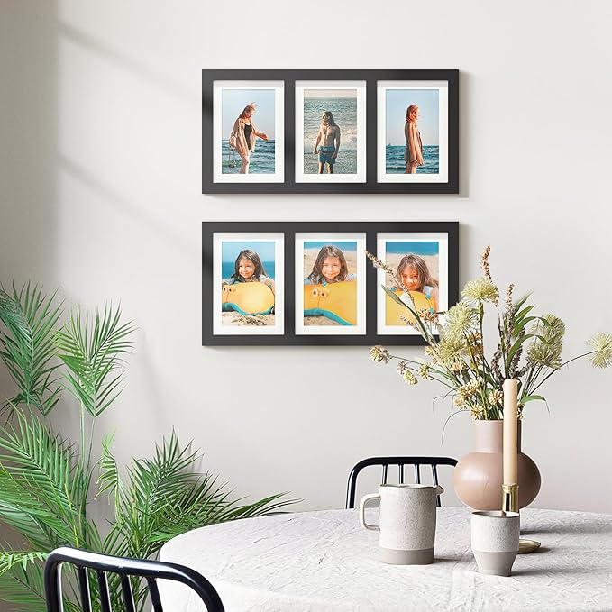 5x7 Picture Frame Collage Holds 3 Photos Made of High Definition Glass, Mat for Display 4x6 Picture Frame Collage Photo for Wall Decor Black