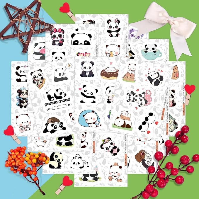 100Pcs Panda Stickers for Water Bottle and Laptop - Panda Party Supplies & Decorations, Waterproof Vinyl Decals, Cute Animal and Bear Stickers, Gifts for Women & Men