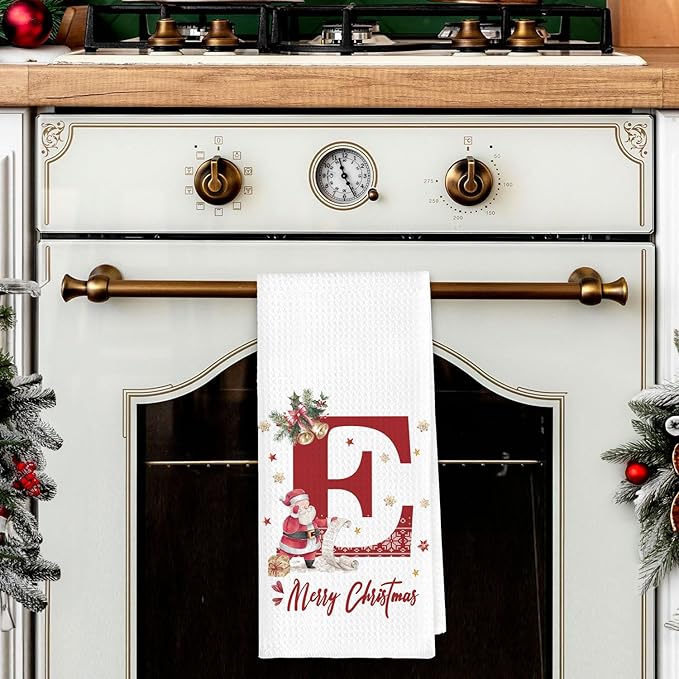 Christmas Initial Letter E Kitchen Towels Personalized Gifts Dish Towels Hand Towels for Kitchen Decorations, Christmas Birthday Gifts for Women, 24x16 Inch