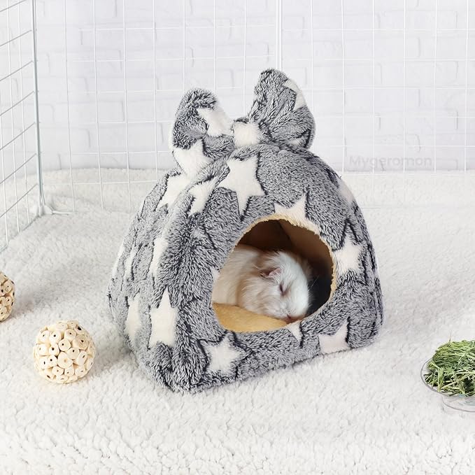 Mygeromon Guinea Pig Bed Rabbit Hideout Cuddle Cup Washable (Star Style) | Winter, Small Animals Sleeping House, for Ferret, Chinchilla, Bunny