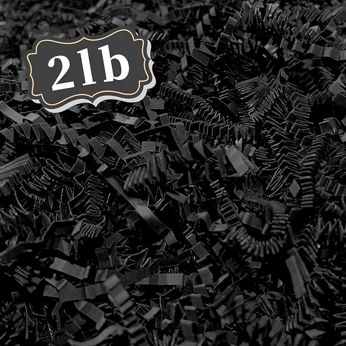 ZEBMOON 2 LB Black Crinkle Cut Paper Shred Filler Great for Gift Wrapping, Basket Filling, Birthday, Wedding, Halloween, Thanksgiving, Christmas Day, New Year Party Decorations Filling Supplies