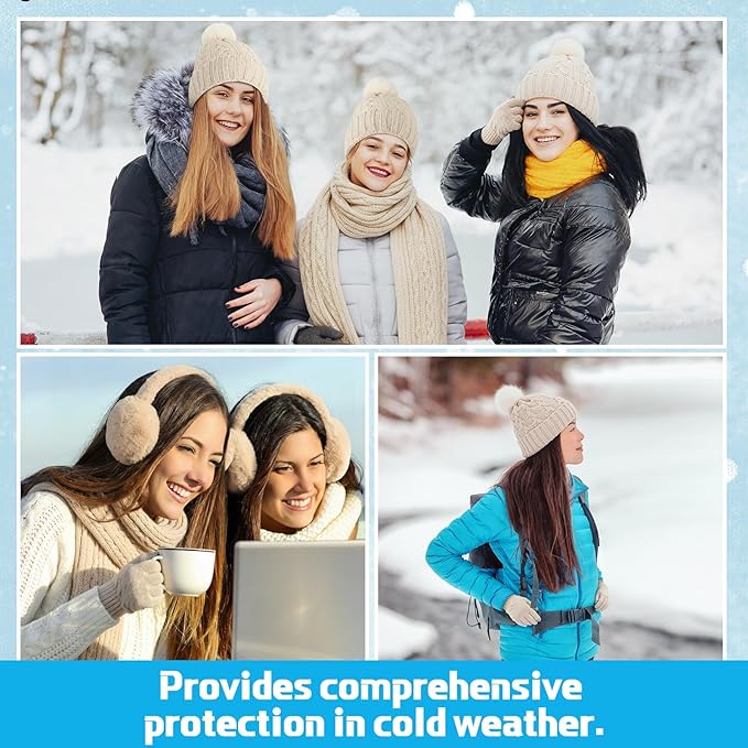 Geyoga 6 Pcs Winter Warm Set for Women Warm Beanies Hats Touchscreen Gloves Long Scarf Ear Muffs Socks Winter Gifts for Women