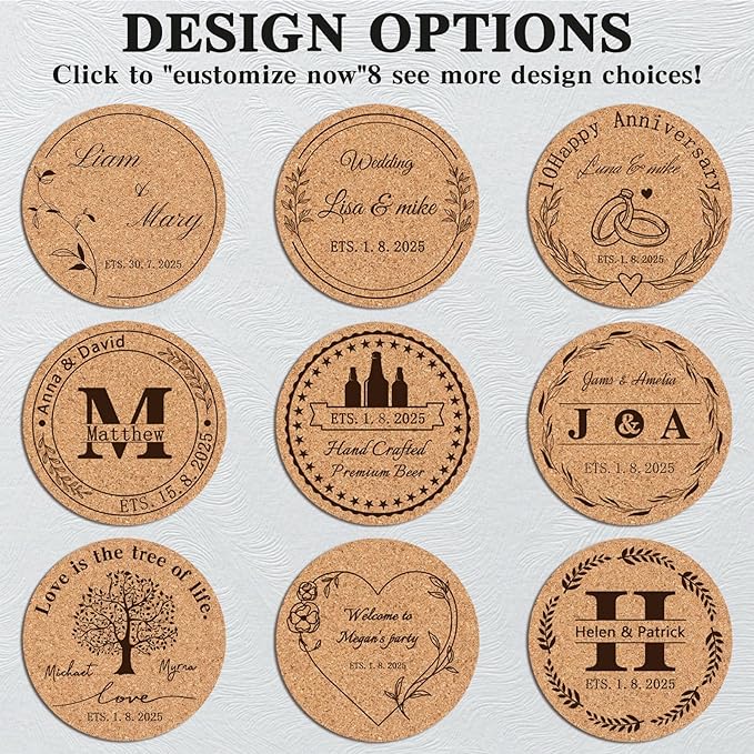 Custom Coasters Personalized Cork Coasters Bulk with Logo Wedding Personalized Cork Natural Wood Engraved Drink for Wedding Favors (Cork Coasters - Circle)