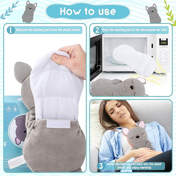 Microwave Heating Pad for Period Cramps&Pain Relief,French Bulldog Microwavable Heating Pads for Birthday Mother's Day,Heating Pad for Women Kid with Lavender Scented,Cute Animal Heat Pack for Knee