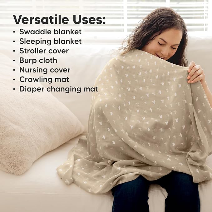 4-Pack Muslin Swaddle Blankets for Boys, Girls - Organic Baby Swaddles for Newborns, Soft & Breathable Receiving Baby Blankets for Girl, Boy, Neutral, Newborn Essentials Gift (Wild Bloom)