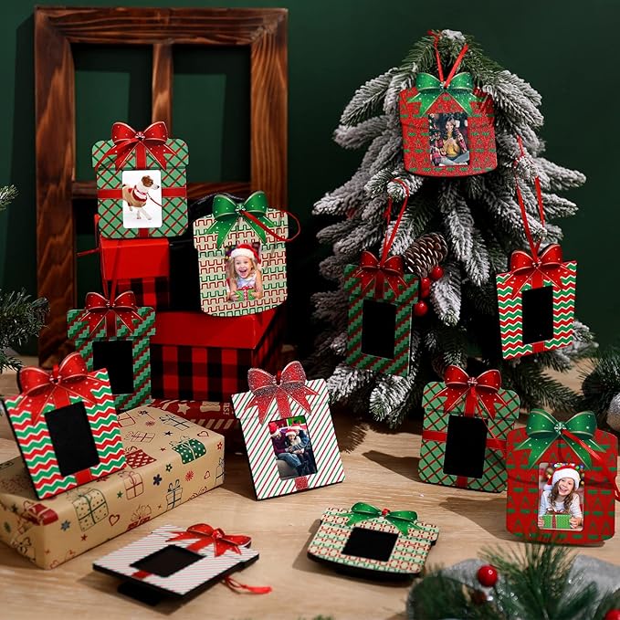 Namalu Small Frames for Christmas Ornaments Mini Wooden Picture Frame Ornaments for Christmas Tree Xmas Family Photo Hanging Keepsakes for Holiday Party Decorations Gifts (Vibrant,12 Pcs)