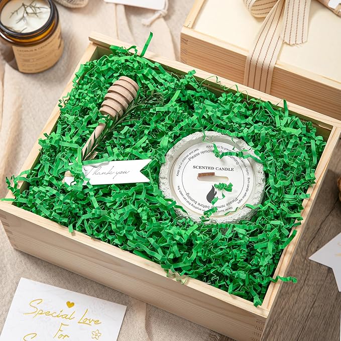 Mefleet 1/2 LB Crinkle Cut Paper Shred Filler 8 oz Green Crinkle Shredded Paper for Gift Box - Gift Basket Bag Filler - Grass Cushion Stuffing for Easter, Mother's day, Holiday Packaging Wrapping