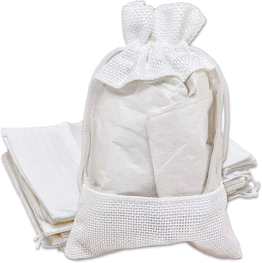 12-Pack Small Linen Burlap & Organza Gift Bags w. Drawstrings (3.5x5.5 in, White) - Party Favors, Presents, Samples & Treats Mesh Pouch by The Display Guys
