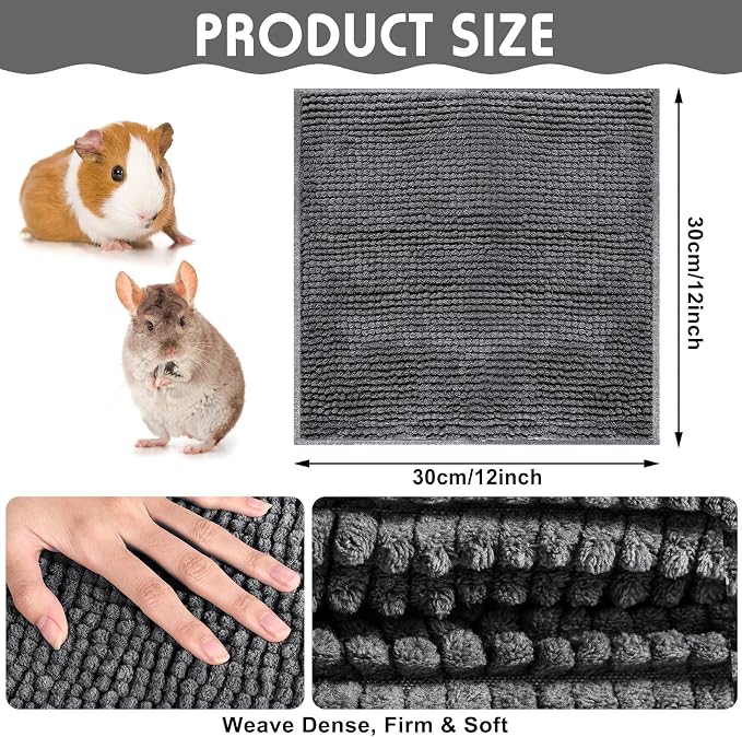 Amylove 4 Pcs Guinea Pig Cage Liner 12 x 12 Inch Washable Chenille Pee Pads Pet Dog Cat Bedding Training Mat Reusable for Small Animals Puppy Bunny Hamster Chinchilla