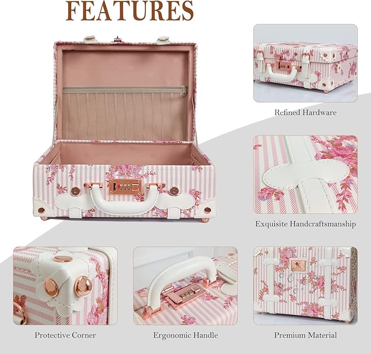 Unitravel Baby Keepsake Case, Handmade Memory Storage Box, Newborn Keepsake Box, Vintage Suitcase for Baby Shower, Baptism, Naming Ceremony or Birthday