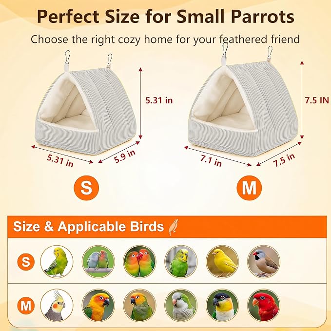 Small Winter Warm Plush Bird Nest Bed for Cage (Small Gray) | Soft Hanging Bird Hammock Hideaway Hut for Budgies,Cockatiels,Parakeets,Small Medium Birds and Guinea Pig,Washable Bird Bed